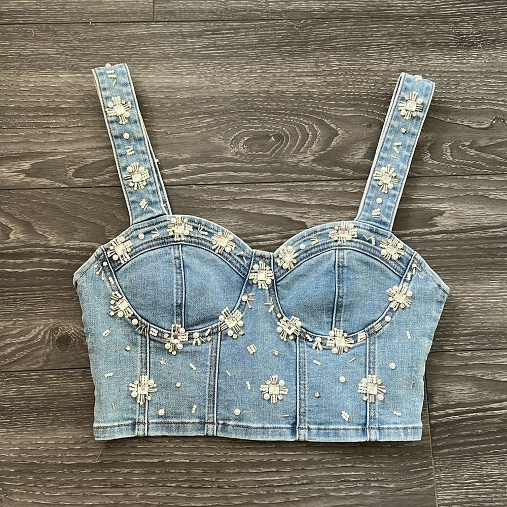 Denim Embroidered Corset